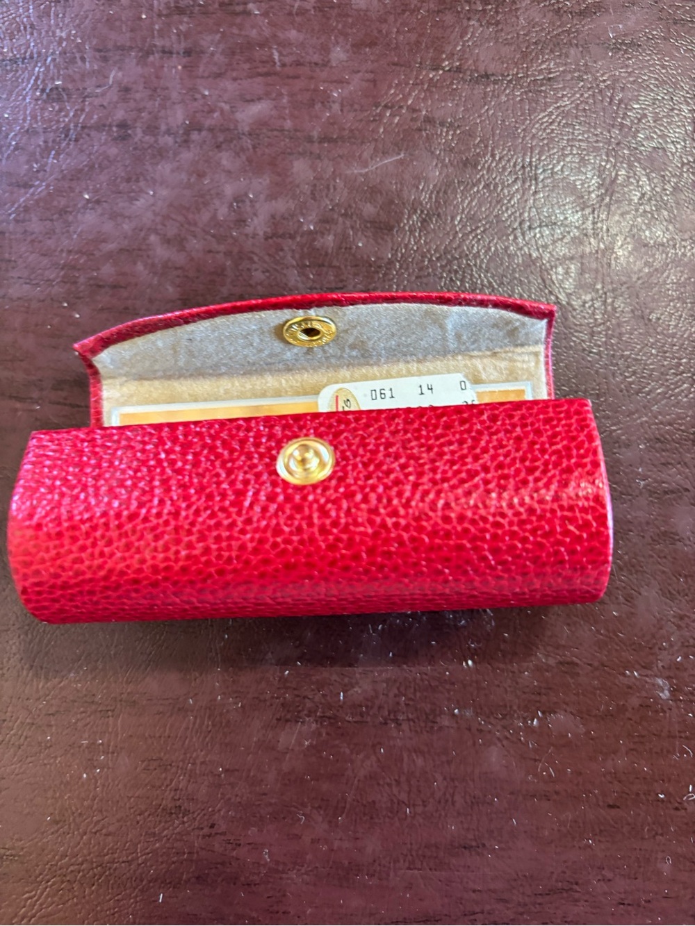Vintage Talbots NWT Red Grained Leather Lipstick Holder Case with Mirror